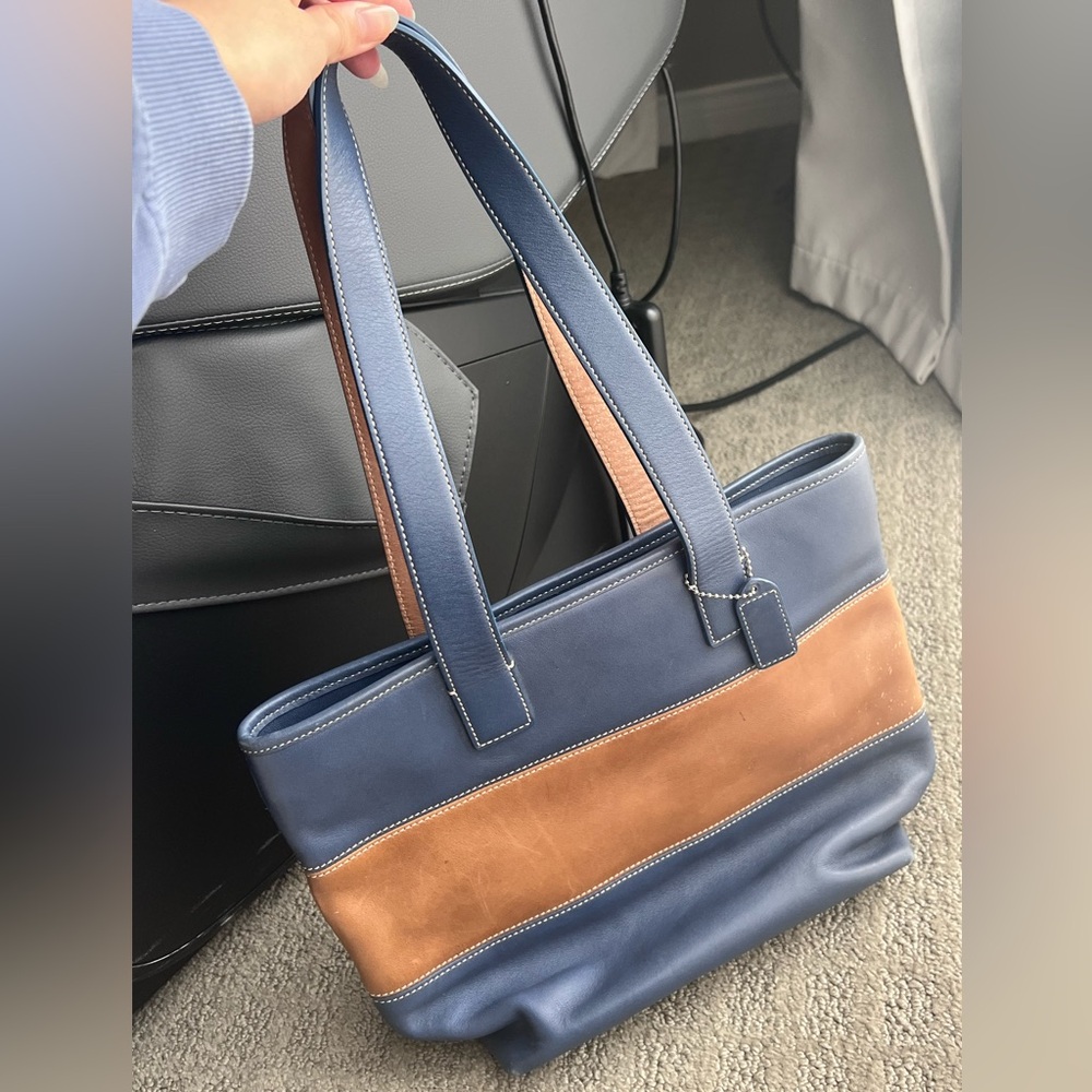 Coach Blue and Brown Color Block Tote Bag